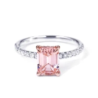 tianyu gems 14k solid gold ring pink nanosital emerald cut gemstone jewelry wedding finger ring moissanite engagement women gift