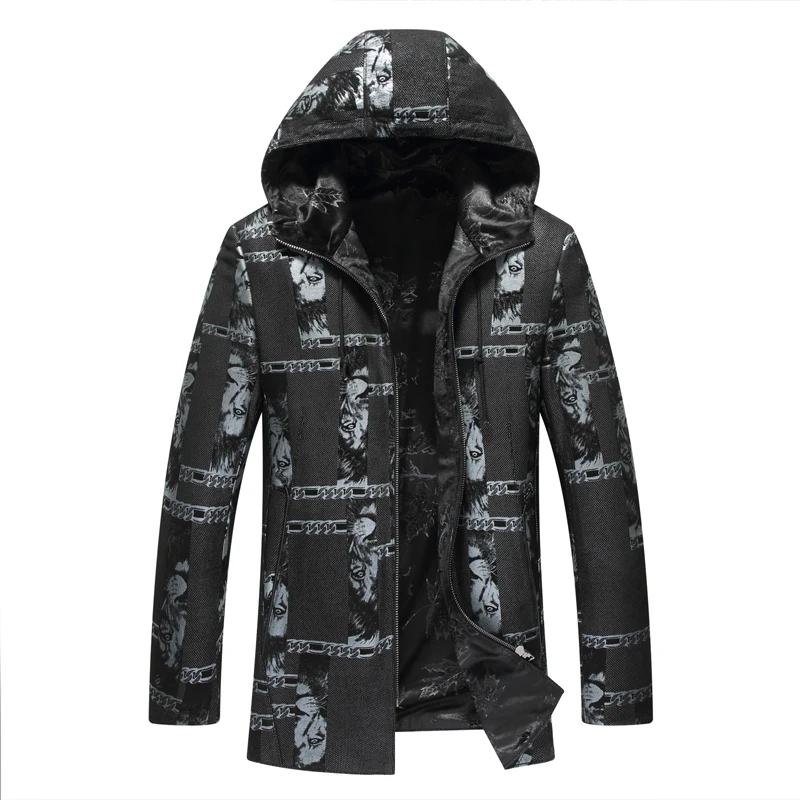 Мужские Куртки из натуральной овечьей кожи с модным принтом Короткая кожаная