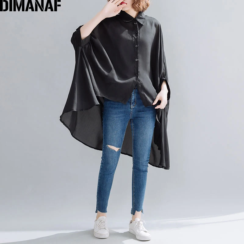 Женская блузка с рукавом летучая мышь DIMANAF однотонная Повседневная Туника