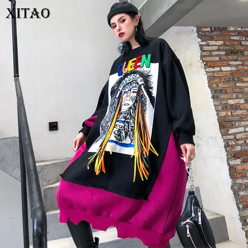 XITAO Tide платье размера плюс с ленточным буквенным принтом женская одежда 2019 модное