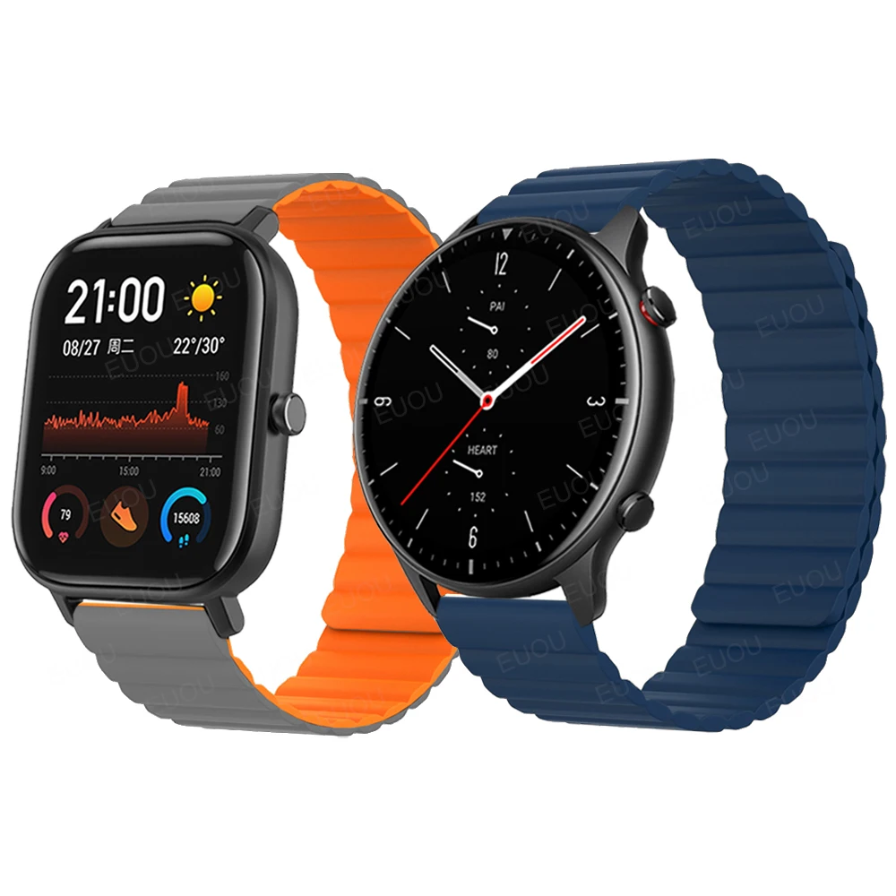 

Ремешок силиконовый для Huami Amazfit GTR 2 2e/GTS 2 mini / Bip U S / Stratos 3/GTR, магнитный браслет для наручных часов, 47 мм 42 мм