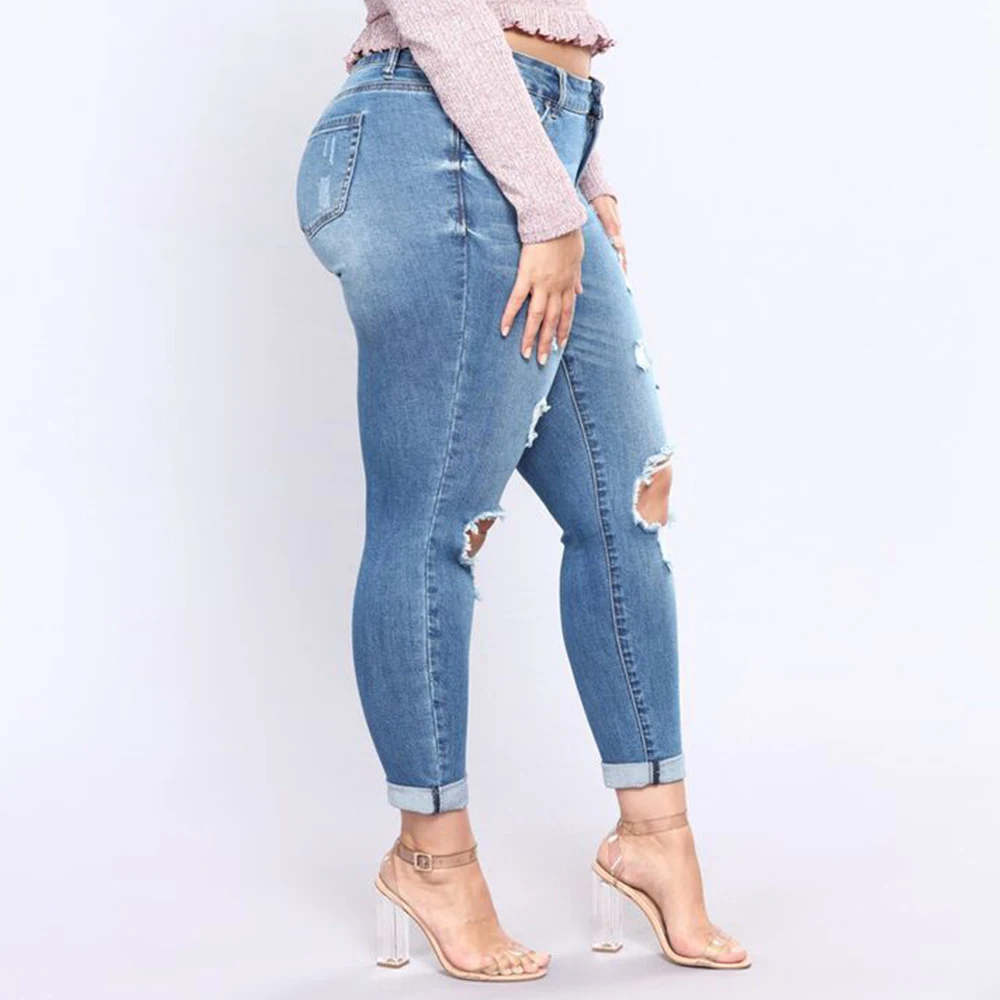 Облегающие джинсы большого размера женские элегантные брюки 2018 уличная одежда