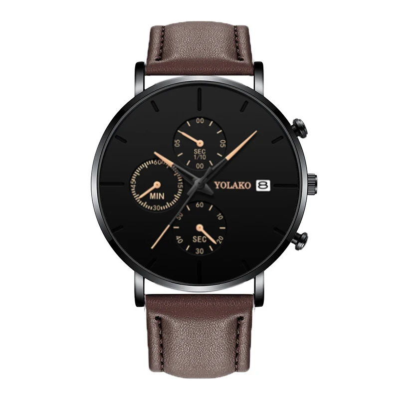 Brown rose gold Новинка, мужские часы с синей указкой, кварцевые, повседневные, простые, из сплава, с сетчатым ремешком, мужские, бизнес стиль, мужские часы с Т-образным календарем, мужские часы - Цвет: Brown rose gold