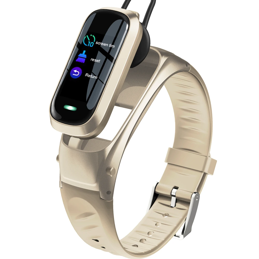 Tinymons B9 Smart Talk Band для женщин и мужчин с Bluetooth наушниками, монитор кровяного давления, спортивные умные часы, браслет - Цвет: Golden