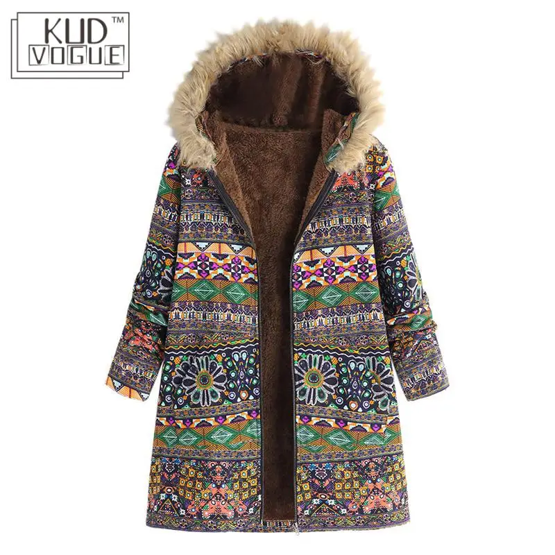 Женская зимняя теплая верхняя одежда большие размеры винтажная Геометрическая с