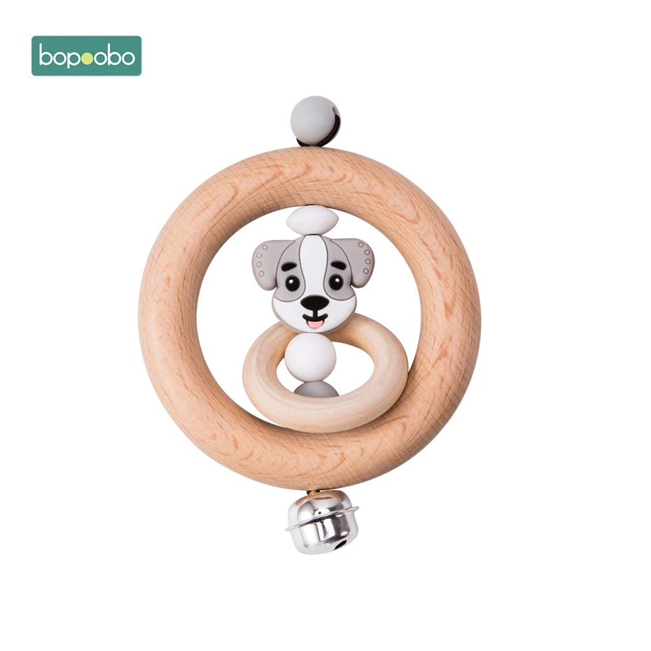 Dog Rattle Bopoobo 1 шт. детские игрушки из бука медведь рука прорезывание зубов деревянное кольцо можно жевать бусины играть в тренажерный зал Монтессори игрушки, погремушки для младенцев - Цвет: Dog Rattle