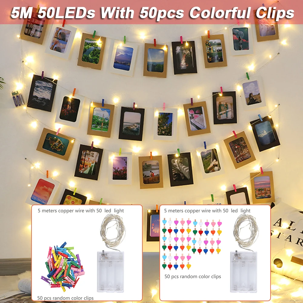 50 Красочные зажимы для подвешивания фотографии фото гирлянды светильник s 5 м 16.4ft