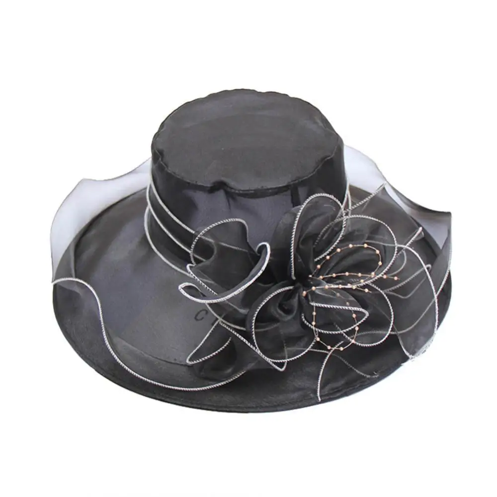 

50% Hot Sales Floral Organza Wide Brim Church Kentucky Derby Fascinator Lady Tea Party Sun Hat