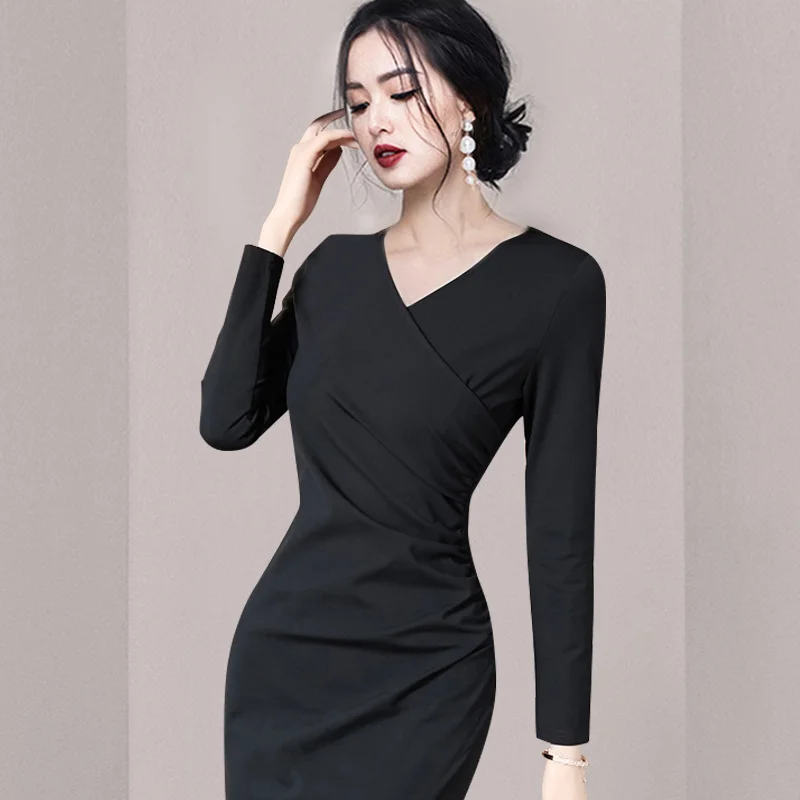 Женское платье-макси с длинным рукавом и V-образным вырезом | Женская одежда