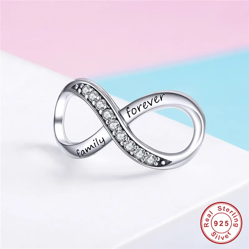 Браслет Pandora,, 925 пробы, серебряный, белый, кубический цирконий, бесконечная форма, бусины для ожерелья, цепочки, изготовление ювелирных изделий