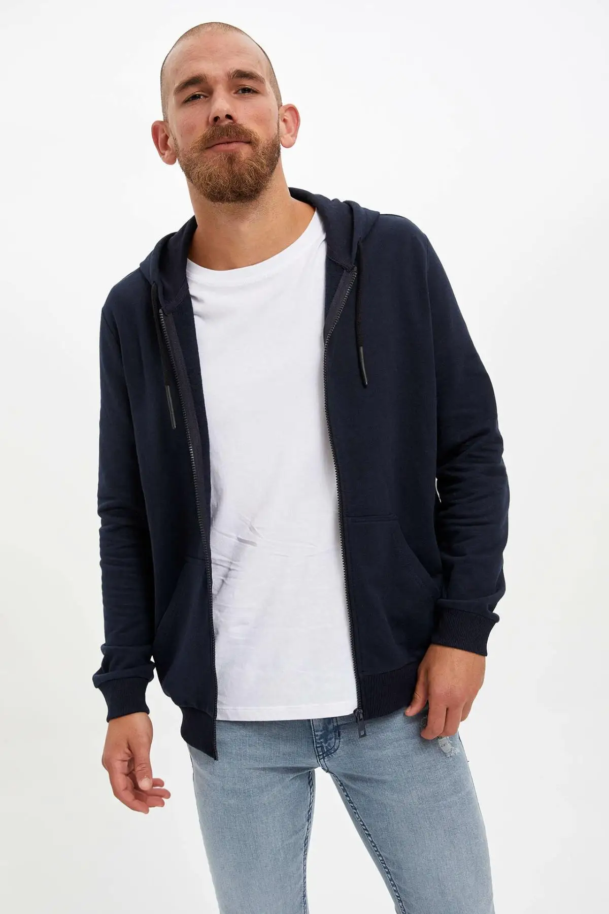 DeFacto Мужская мода молния чистый цвет толстовки куртка мужская повседневная