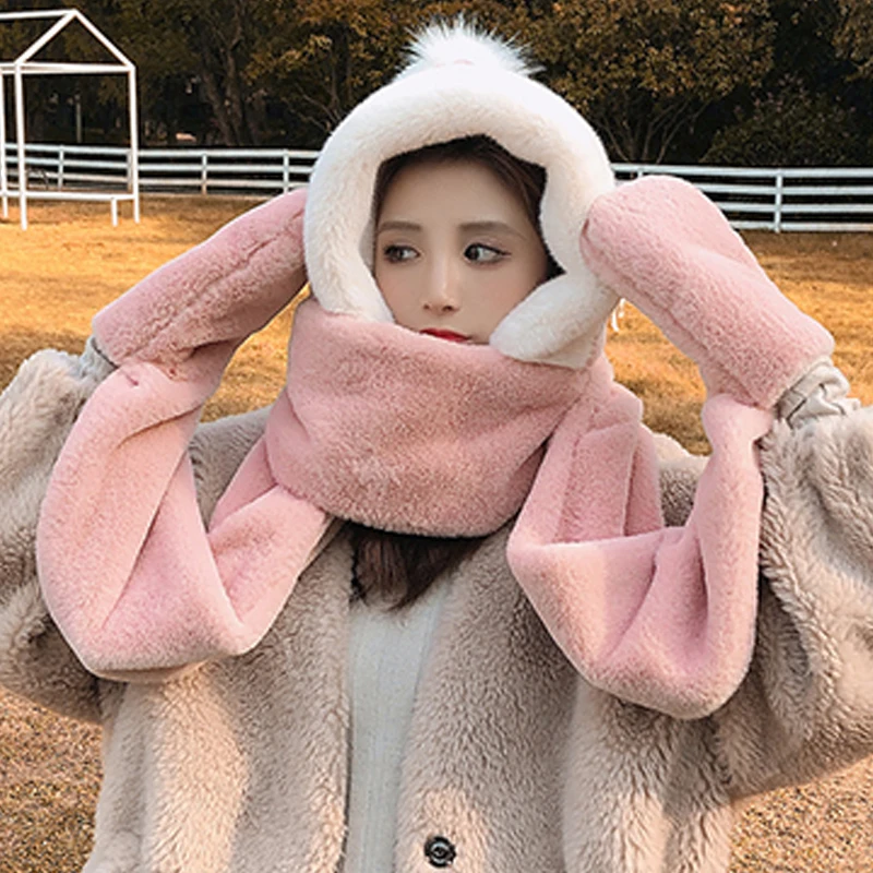 

Новинка, модные мягкие шарфы, шапки для женщин и девушек, Осень-зима, плюшевые теплые плотные шапки, уличный теплый шарф, перчатки, Рождестве...