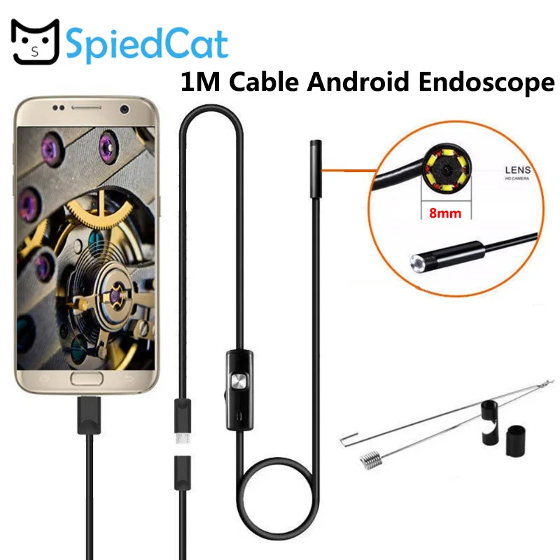 SPIED CAT 8 мм мини-объектив 1 м мягкий кабель MicroUSB Эндоскоп Змея инспекция Android USB