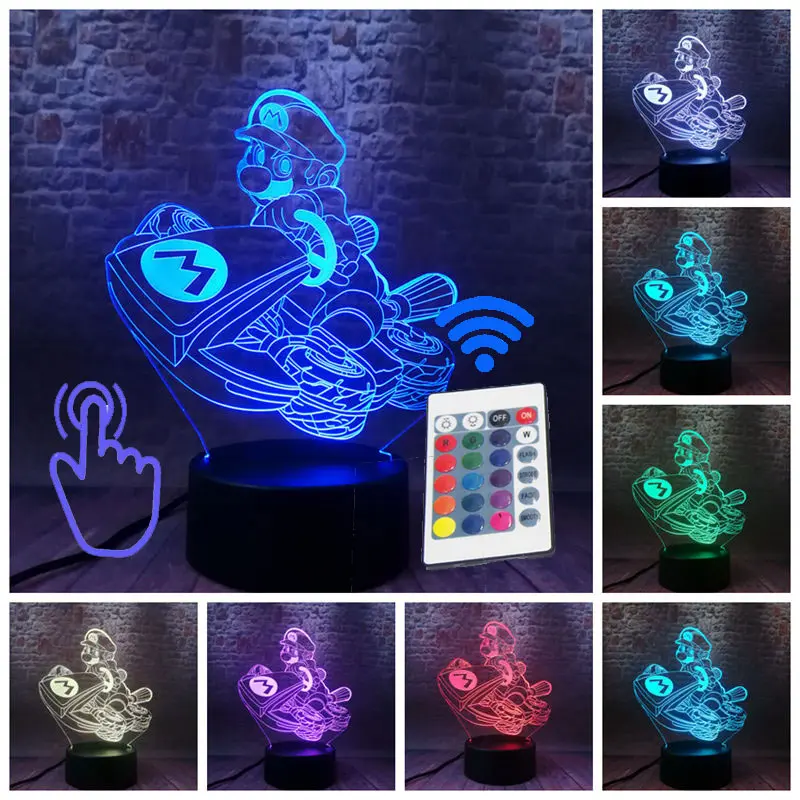 Remoter and Touch Супер Марио модель 3D Иллюзия светодиодный ночной Светильник Красочные мигающий светильник светится в темноте Super Mario Bross рисунок игрушки для детей - Цвет: Remoter and Touch