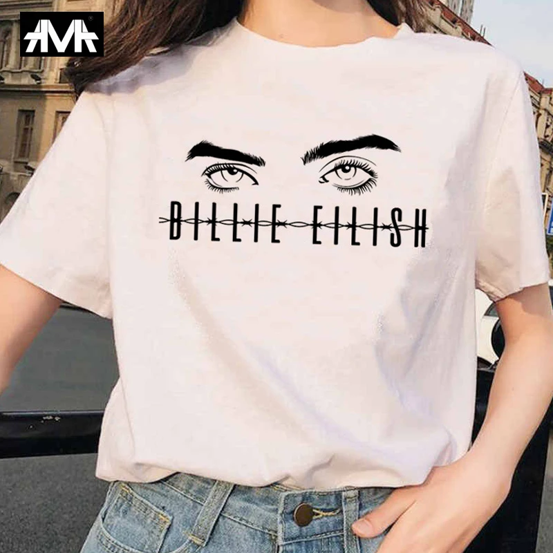 Billie Eilish Футболка Harajuku Fans белая хлопковая женская Camiseta Mujer хит продаж эстетический