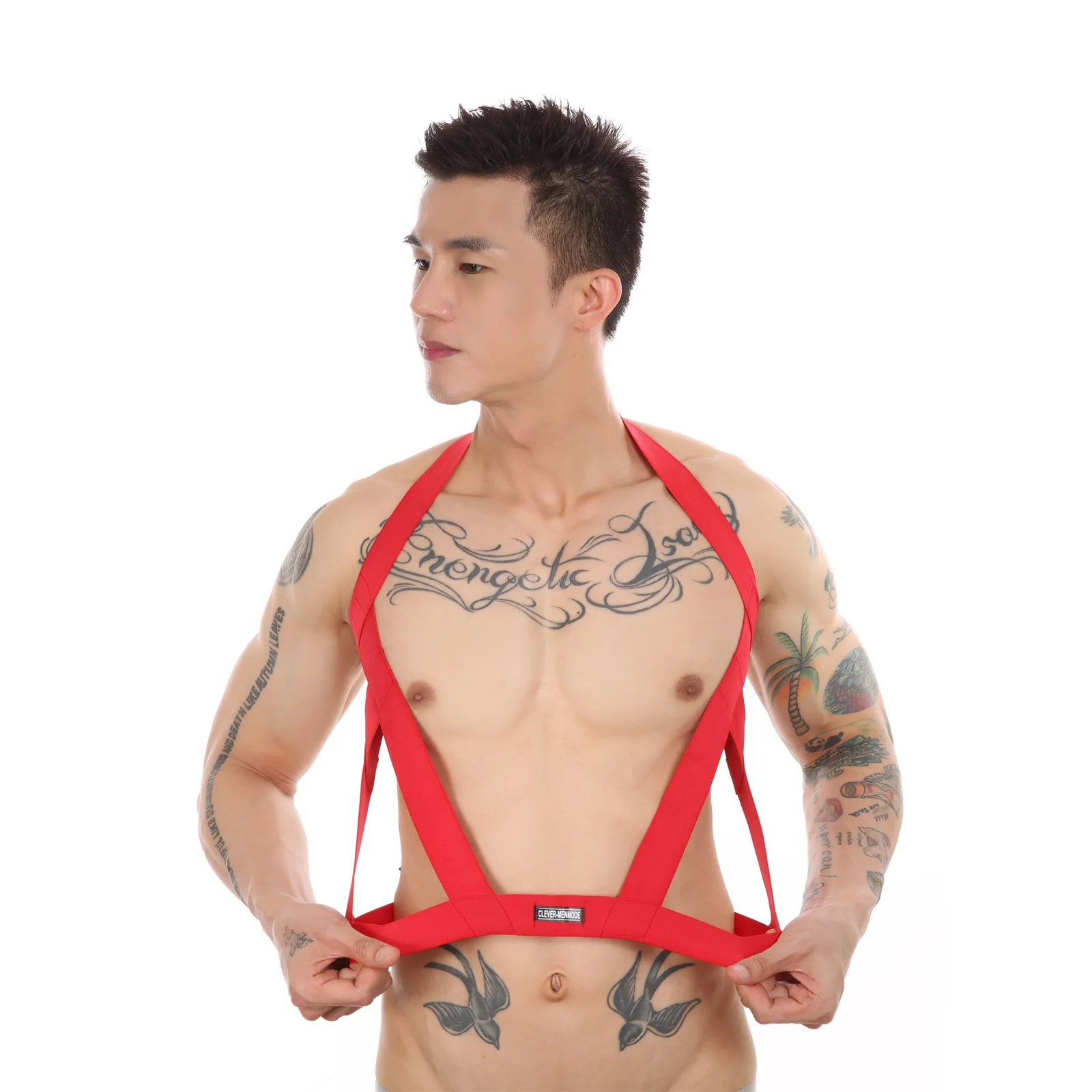 

3 Colors Sexy Men Lingerie Nylon Elastic Wide Straps Men's Body Chest Harness Bondage Belt Halter Neck club party wear