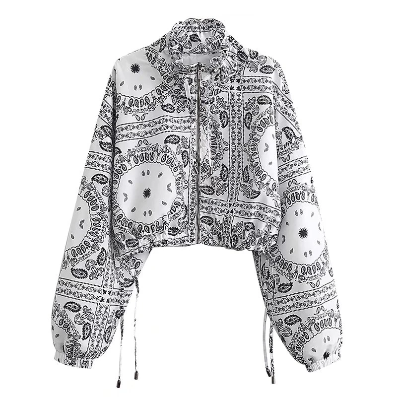

YENKYE Women Vintage Oversize Print Cropped Jacket Female Long Sleeve Zipper Streetwear Spring Outerwear Ladies Chaquetas Tops