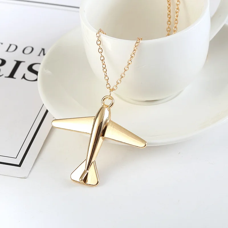 

Vintage Stainless Steel Airplane Pendents Necklace For Women Girls Gold Silver Color Long Chain Necklace Female Fashion Jewelry