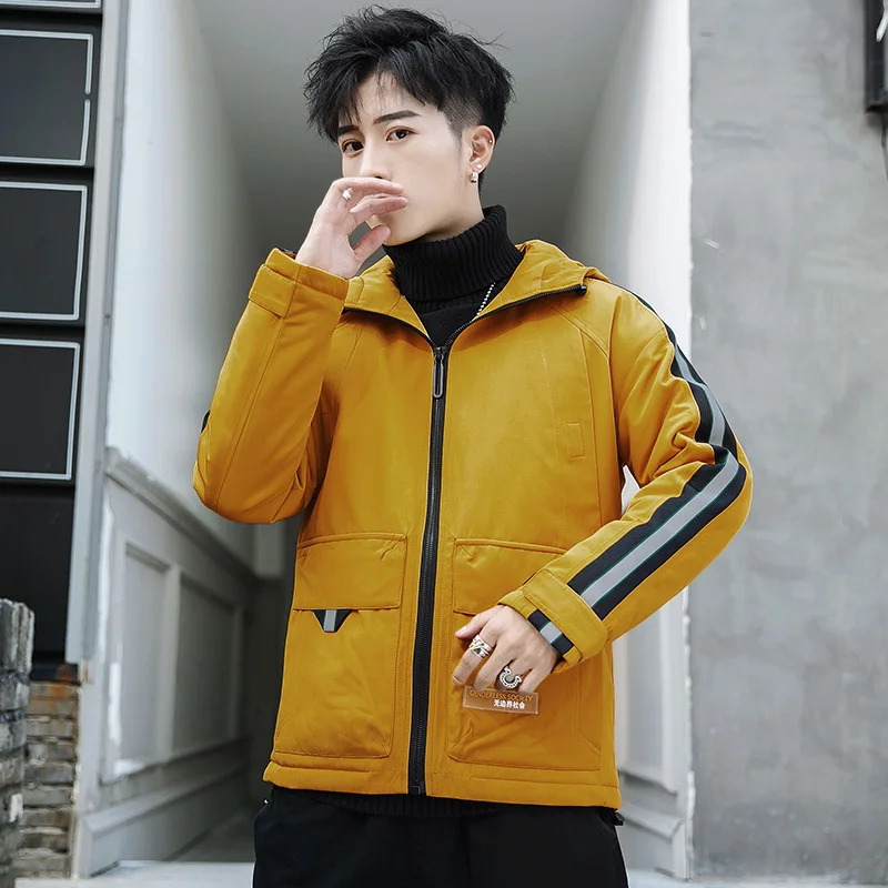 

Winter New Korean Arrival Simple Black Casual Wild Trend Thickening Plus Size Loose Hooded Men Down Padded Jacket Free Shipping