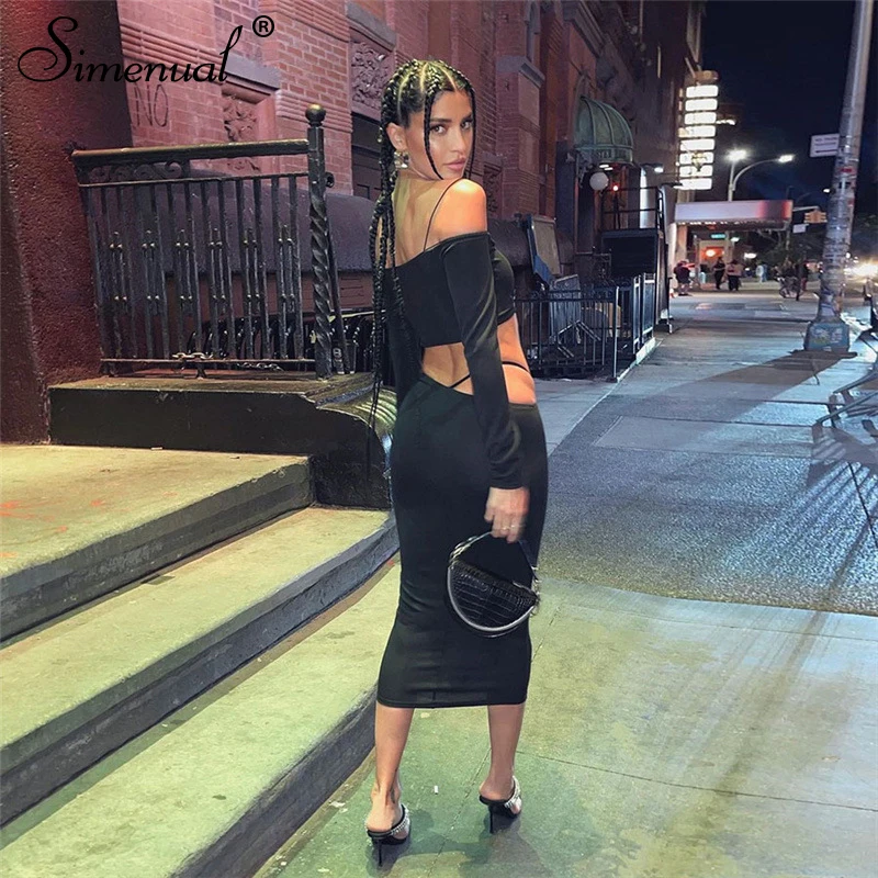 

Simenual Ruched Off Shoulder Crop Top And Midi Skirt 2 Piece Sets Tight Fitted Birthday Outfit For Women Long Sleeve Co-ord Set