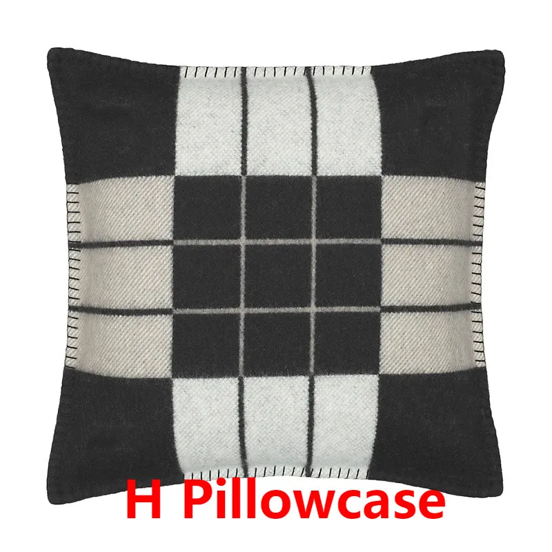 

Letter H Brown Gray Wool & Cashmere Knitted Soft Cover For Adults Pillowcase Thread Yarn Dyed Plaid Cushion Cover
