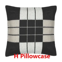 letter h brown gray wool cashmere knitted soft cover for adults pillowcase thread yarn dyed plaid cushion cover