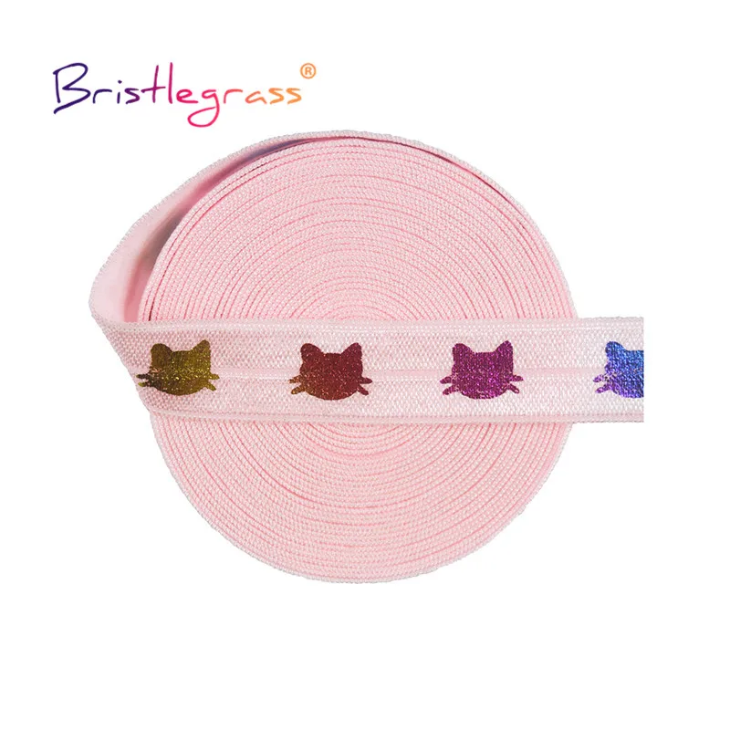 BRISTLEGRASS Combo 8 Yard 5/8" 15mm Rainbow Cat Gold Foil Print Fold Over Elastic FOE Spandex Band Tape Hair Tie DIY Sewing Trim images - 6