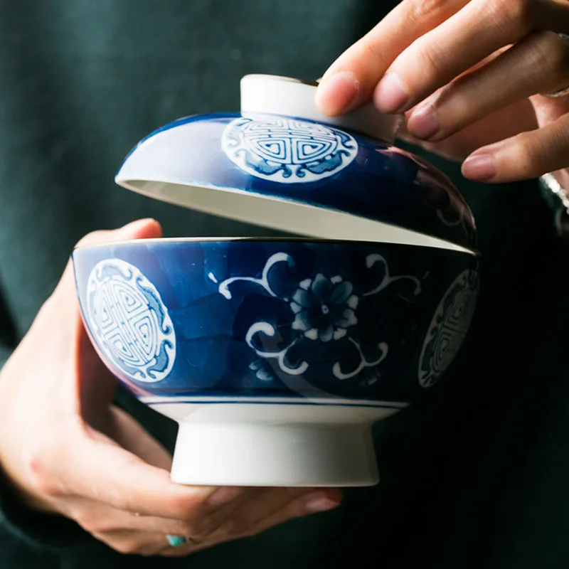 Китайская креативная посуда Расписанная вручную керамическая миска с крышкой