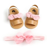 baby girls bow sandals pu princess soft bottom shoes girls baby toddler sandals with white pink headband two piece set