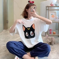 summer pijamas short sleeve japan anime pyjama luna cat kawaii kitty print sleepwear long pant thin harajuku homewear winnie new