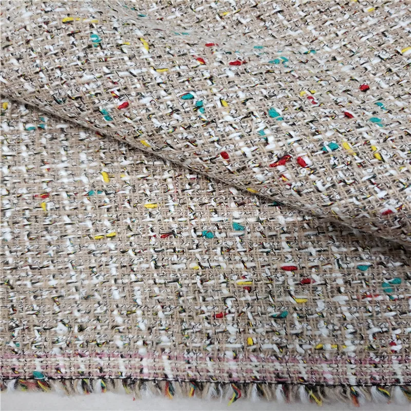 Бесплатная доставка 40% шерсть твидовая ткань бежевая с обратной стороной и