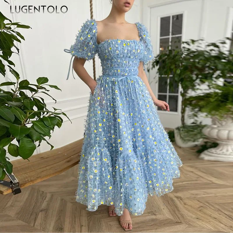 

Women Sexy Dress Party Slash Neck Slim Backless Dresses Ladies Mesh Big Swing Gauze Breast Wrap Princess Dress Lugentolo