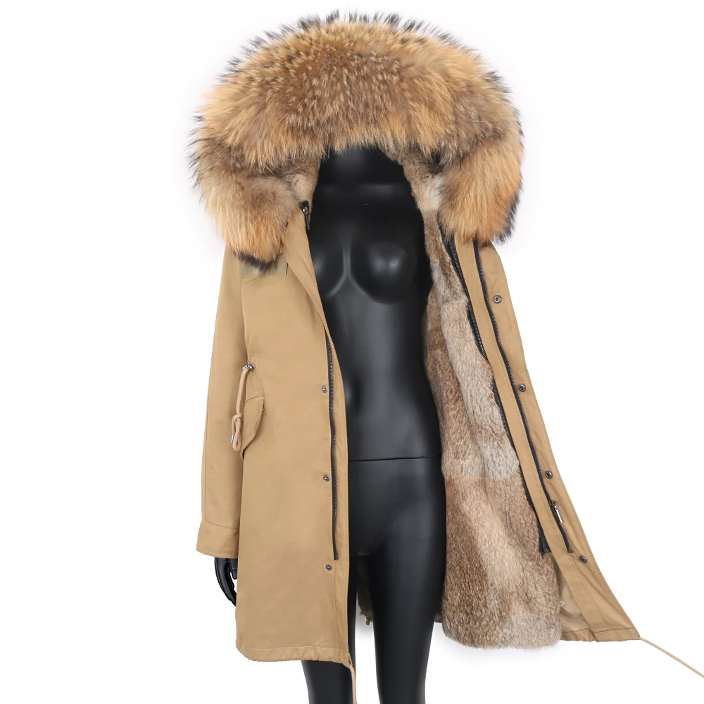 2022 Real Fur Coat Women Winter Jacket Real Rabbit Fur Liner Long Parka Waterproof Natural Fox Fur Collar Hood Thick Warm