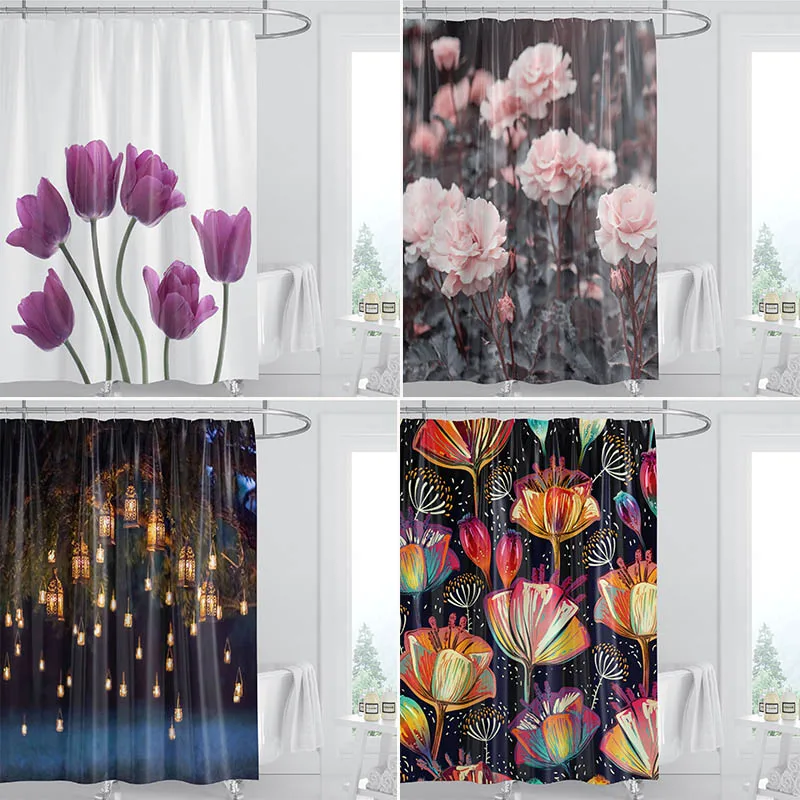 

Simple Flower Shower Curtain Bathroom Decoration Polyester Washable Toilet Shower Curtain Cortinas De Baño 3d