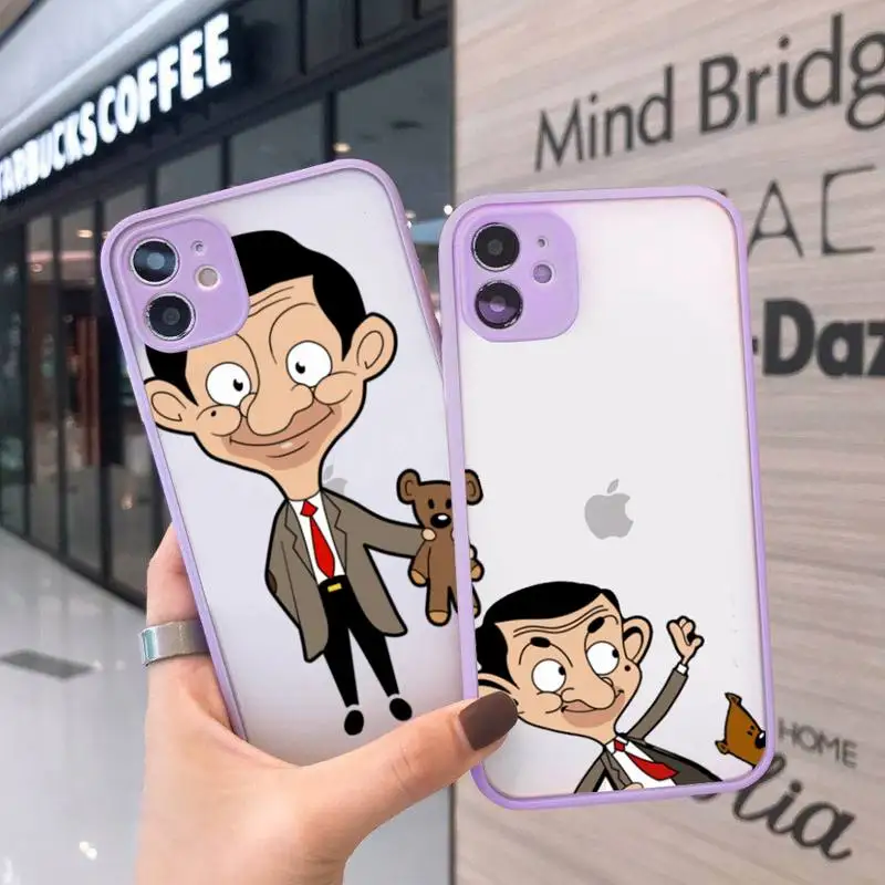 

Mr.Bean cute funny cartoon Phone Case For iPhone 12 11 Mini Pro XR XS Max 7 8 Plus X Matte transparent Purple Cover