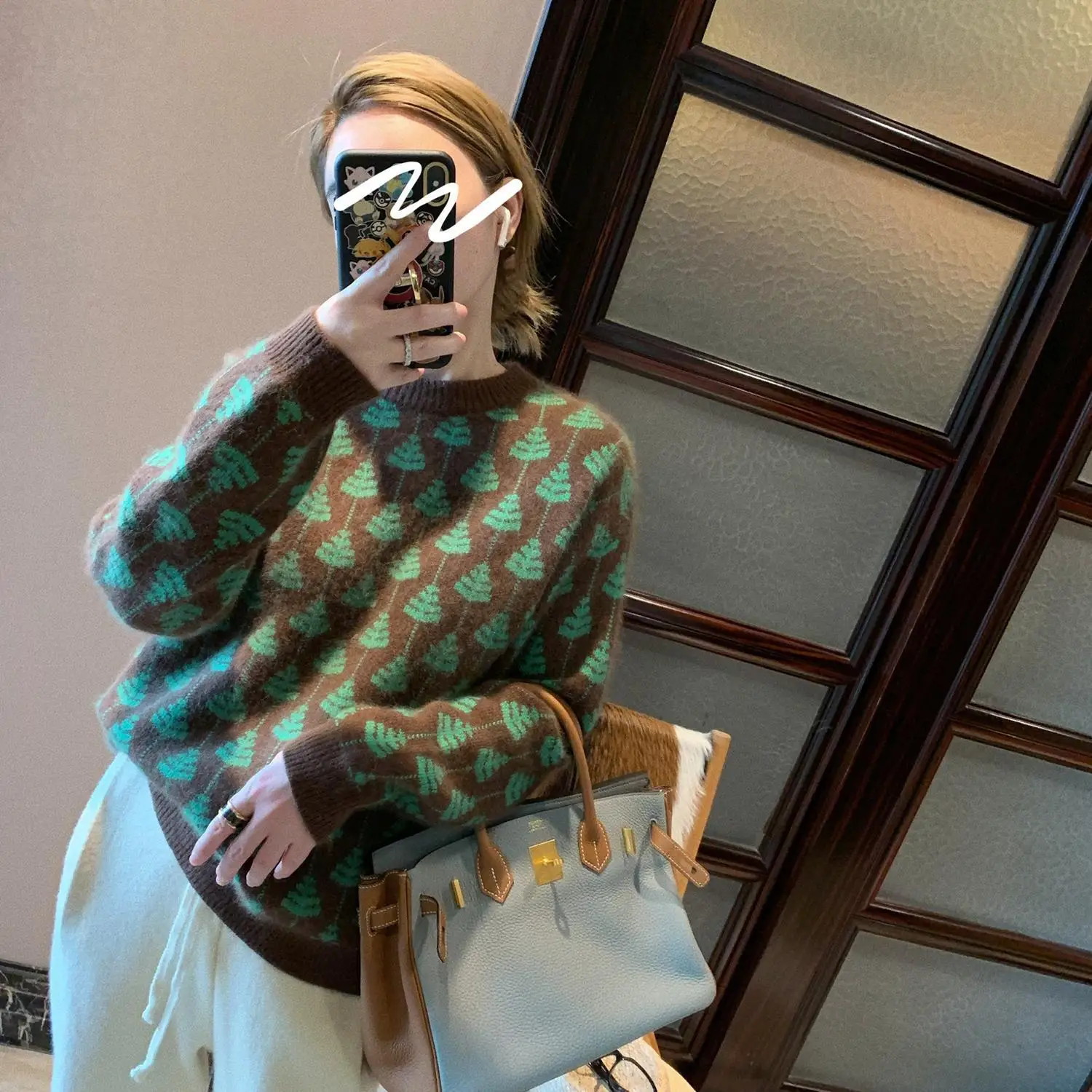 

Women's Raccoon Velvet Leaf Sweater 2021 New Spring and Autumn Clothing Korean Style Loose Temperament Slimming Versatile Outerw