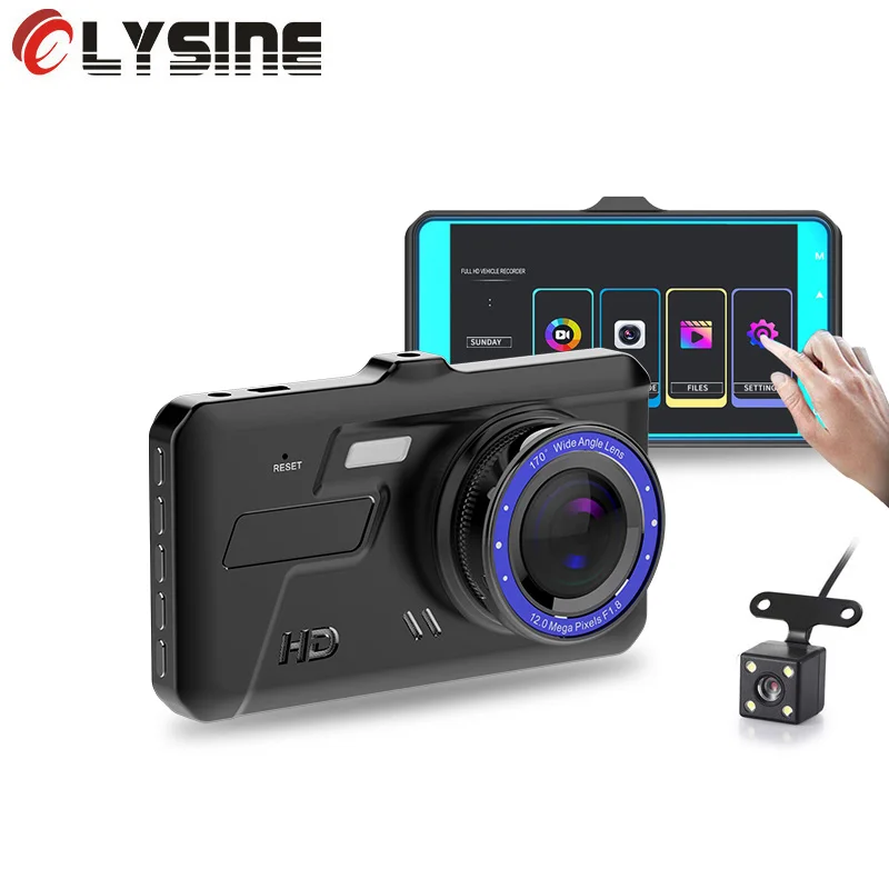 Автомобильный видеорегистратор olisine сенсорный экран 4 дюйма IPS зеркальный с двумя