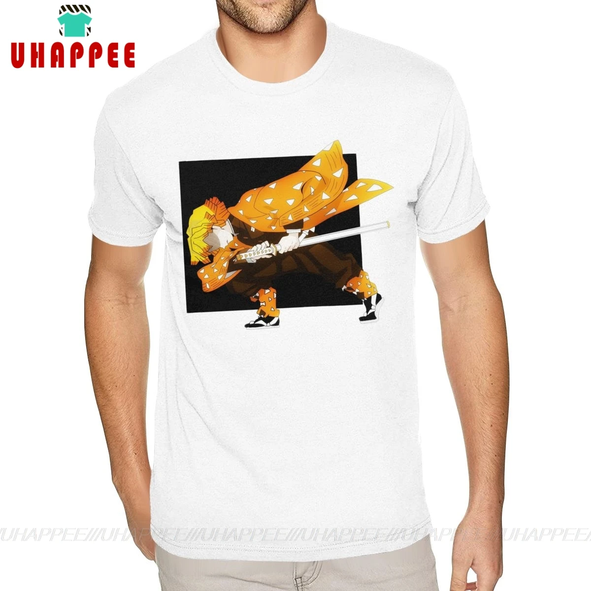 

Cool T Shirts Demon Slayer Zenitsu Cotton Short Sleeve Cotton For Men's Big Size White Shirts
