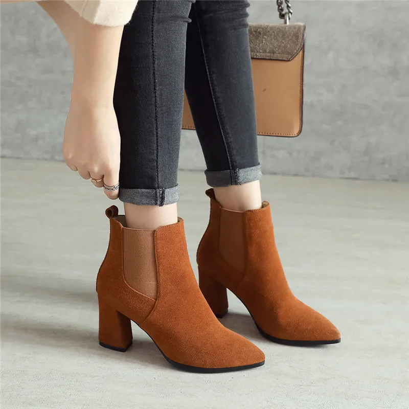 ANMAIRON/женские ботильоны Обувь с острым носком Женские ботинки Сезон осень-зима