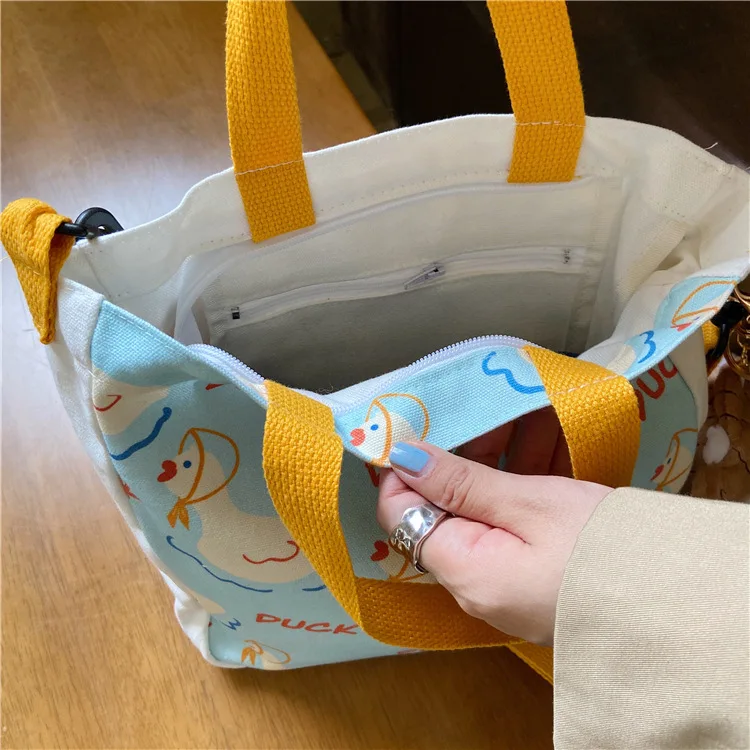 

Large Capacity Women Shoulder Crossbody Bags Casual Ladies Shopping Handbags Cute Little Duck Portable Girls Canvas Small Tote
