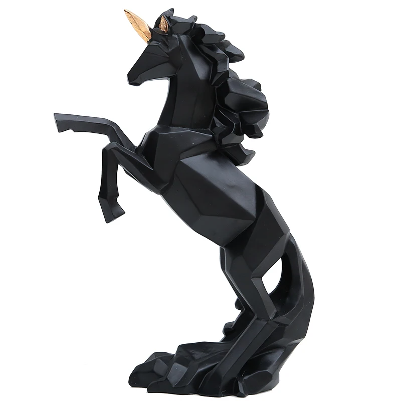 Geometric Unicorn Art Sculpture Origami Animals White/Black Horse Figurine Resin Art&Craft Home Desktop Decoration Office R1727