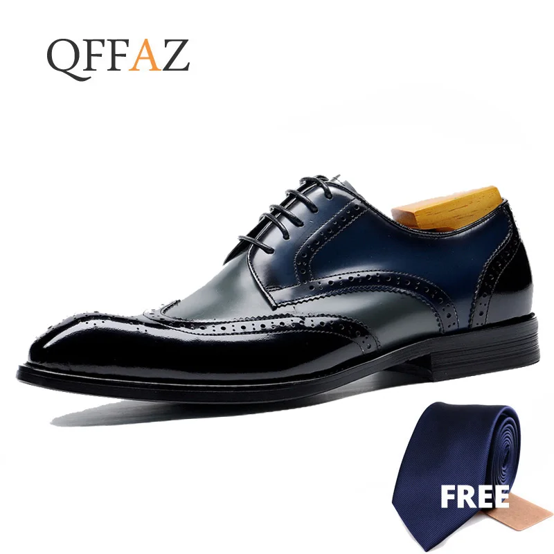 

Мужские официальные туфли QFFAZ из натуральной кожи, оксфорды для мужчин 2020, Классическая обувь, свадебная обувь, Кожаные броги на шнуровке
