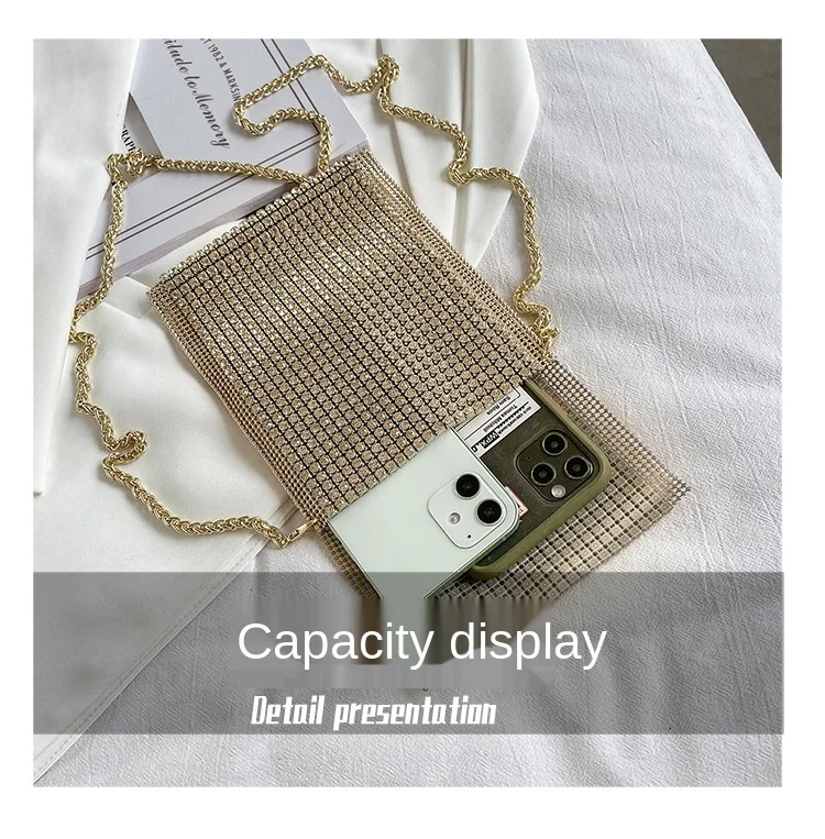 

Summer New Rhinestone Bag Net Celebrity Ladies Chain Diagonal Shoulder Bag Small Bag Mobile Phone Bag