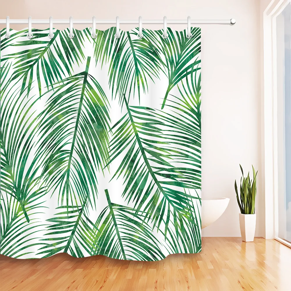 Занавеска для душа с принтом зеленых листьев тропическая занавеска ванной