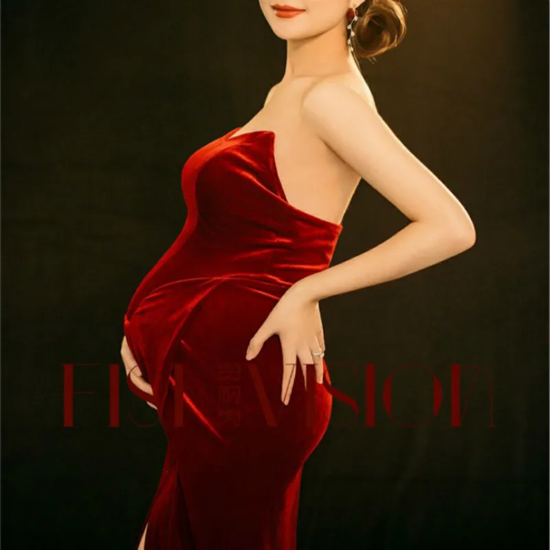 Одежда для беременных женщин одежда фотосъемки в студии платье красное на