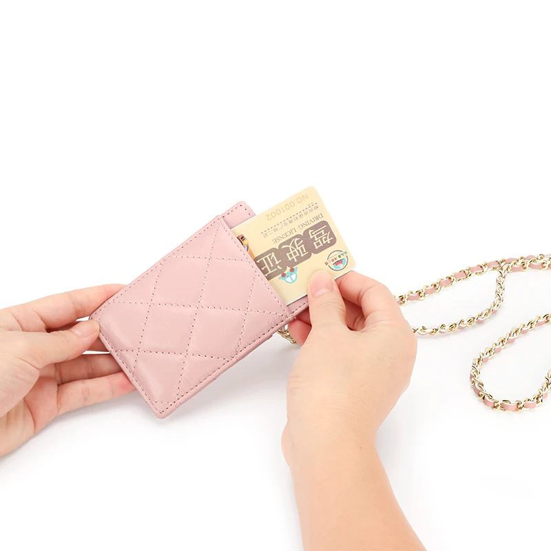 COMFORSKIN Luxurious 100%Sheepskin Winter Style Women Card Wallet 2022 New Arrivals Fashion Chain Thin Card Holders