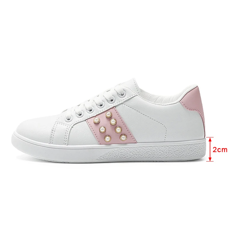 

New Simple Casual Ladies Shoes Sneakers Color Matching Pearls Decoration Lace Up Flat Shoes Sport Outdoor Non-Slip Footwear