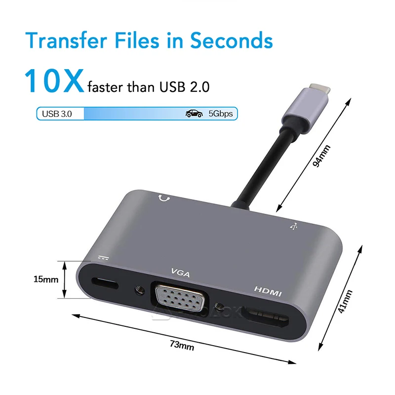 Переходник с USB 3 1 типа C на 4K HDMI VGA PD USB3.0 5 мм Аудио Видео разъем адаптер для MacBook Switch