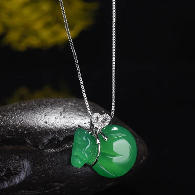 Женский кулон из серебра 925 пробы с натуральным нефритом|Подвески| |