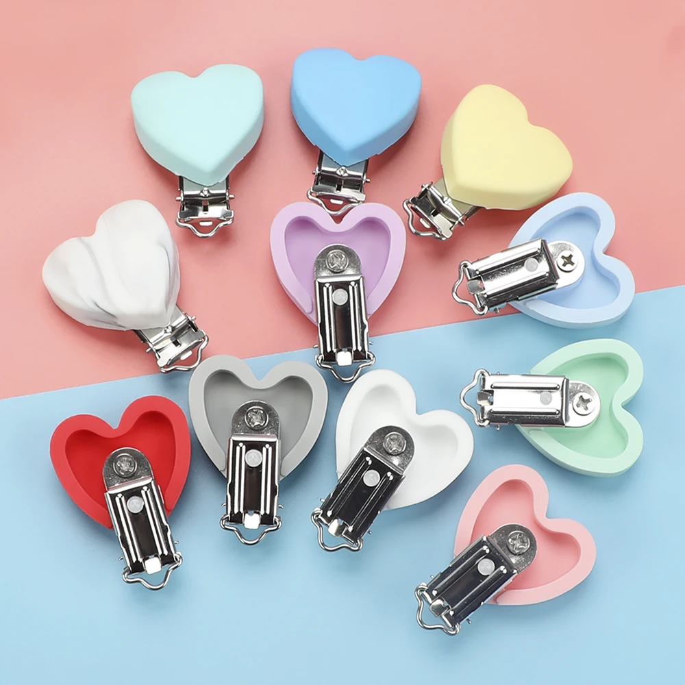 

TYRY.HU 5pc/set Heart Love Shaped Pacifier Clip Silicone Baby Teether teething Accessories Clip Non-toxic Clasps DIY Bead Tool